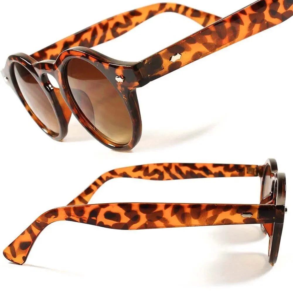 Back in Time Tortoise Men Women Round Sunglasses Retro Keyhole Bridge Design